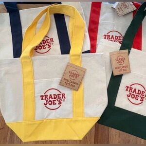 Trader Joe's Canvas Tote Bag Set - Yellow, Red, Green and Blue